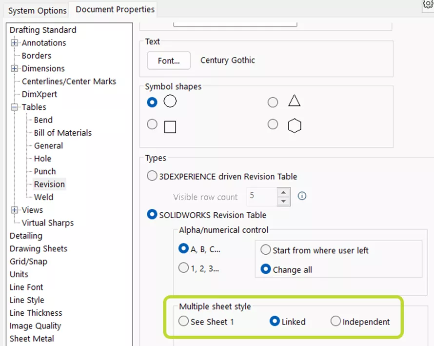 Multiple sheet style options in SOLIDWORKS