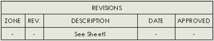 SOLIDWORKS revision table with See Sheet 1 multiple sheet style