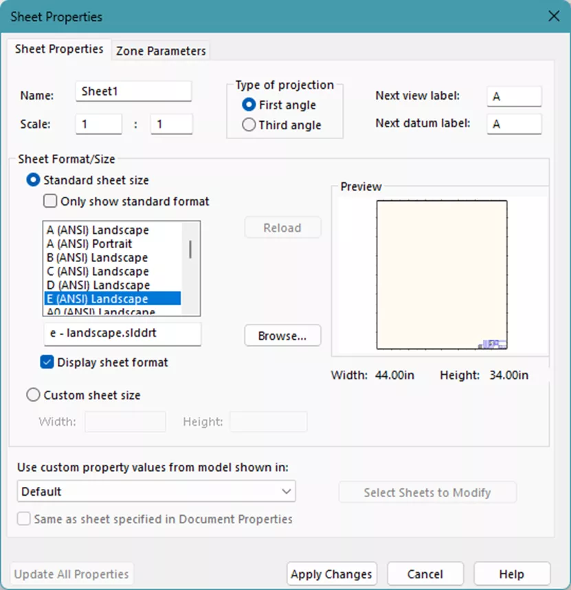 SOLIDWORKS Routing 2026 Sheet Properties