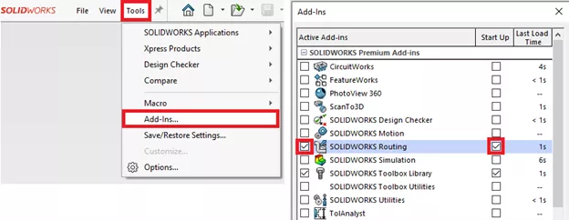 SOLIDWORKS Routing Add-in Location