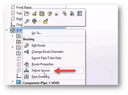 SOLIDWORKS Routing Define Spools Option