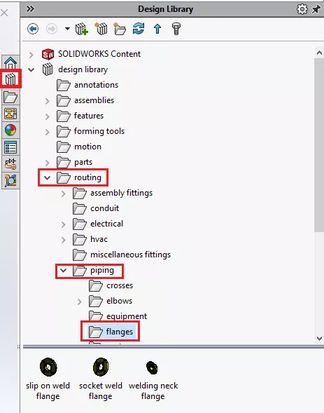 SOLIDWORKS Routing Design Library Folders