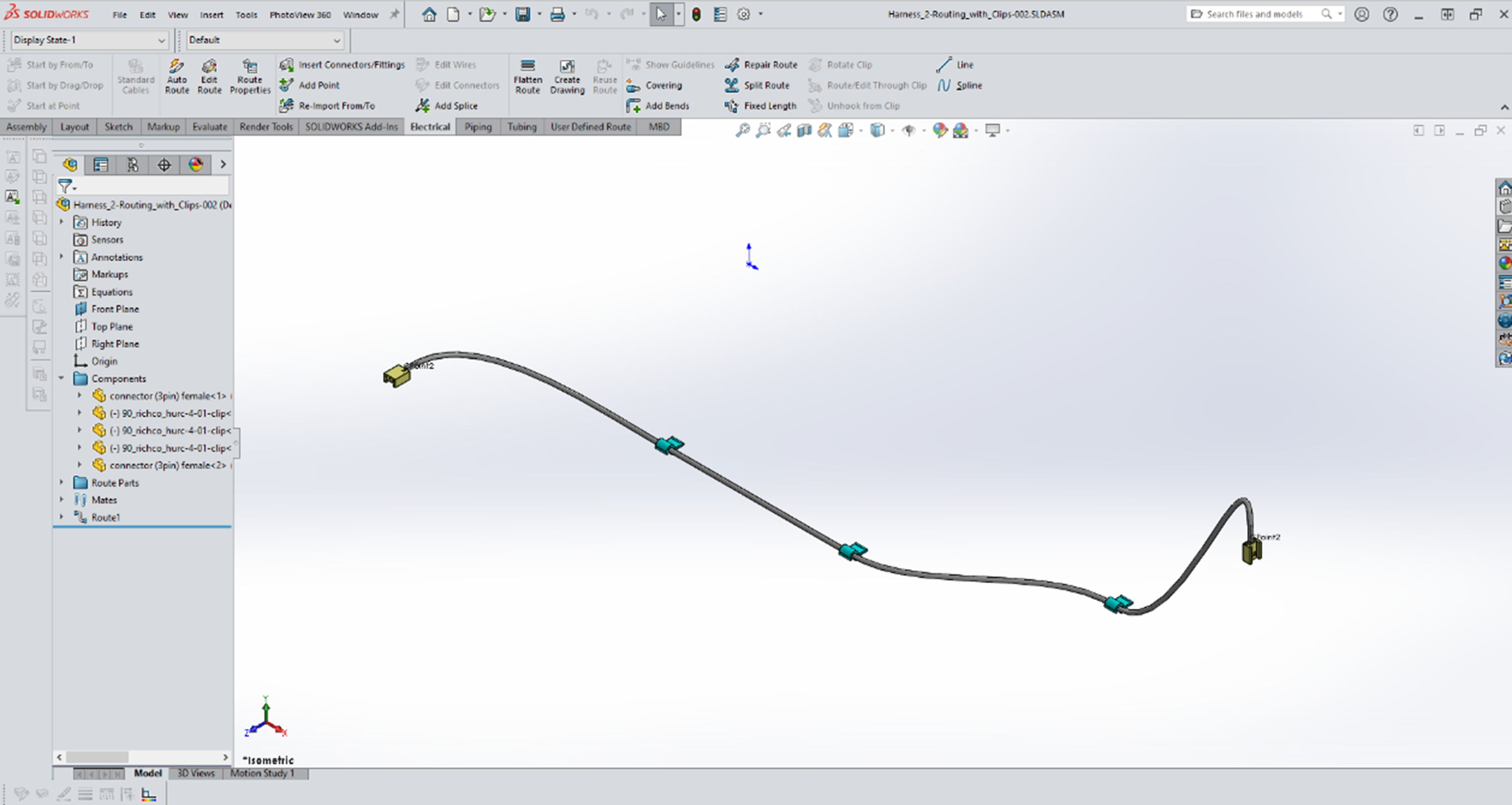 SOLIDWORKS Routing Electrical Route Through Clips | GoEngineer