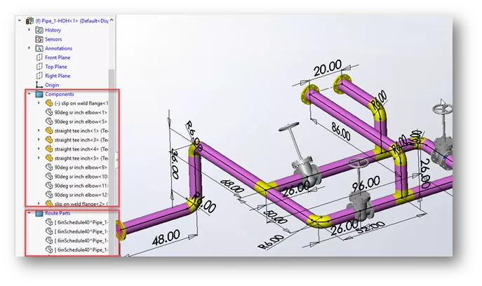  SOLIDWORKS Routing Feature Tree Components