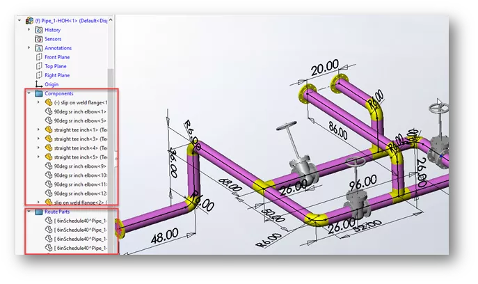 SOLIDWORKS Routing Feature Tree Components