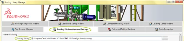 SOLIDWORKS Routing File Locations Settings