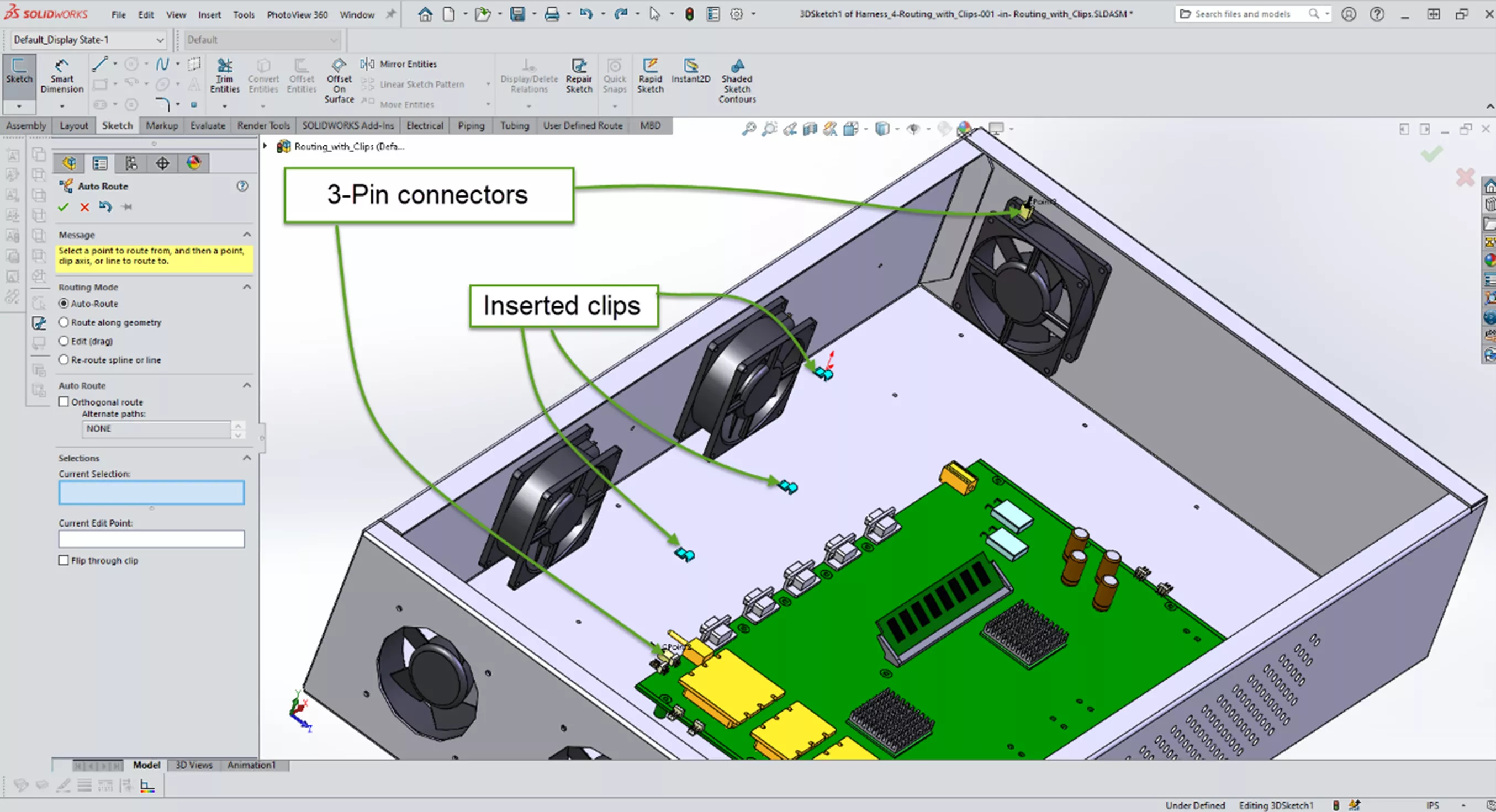SOLIDWORKS Routing Through Clips Added During the Route