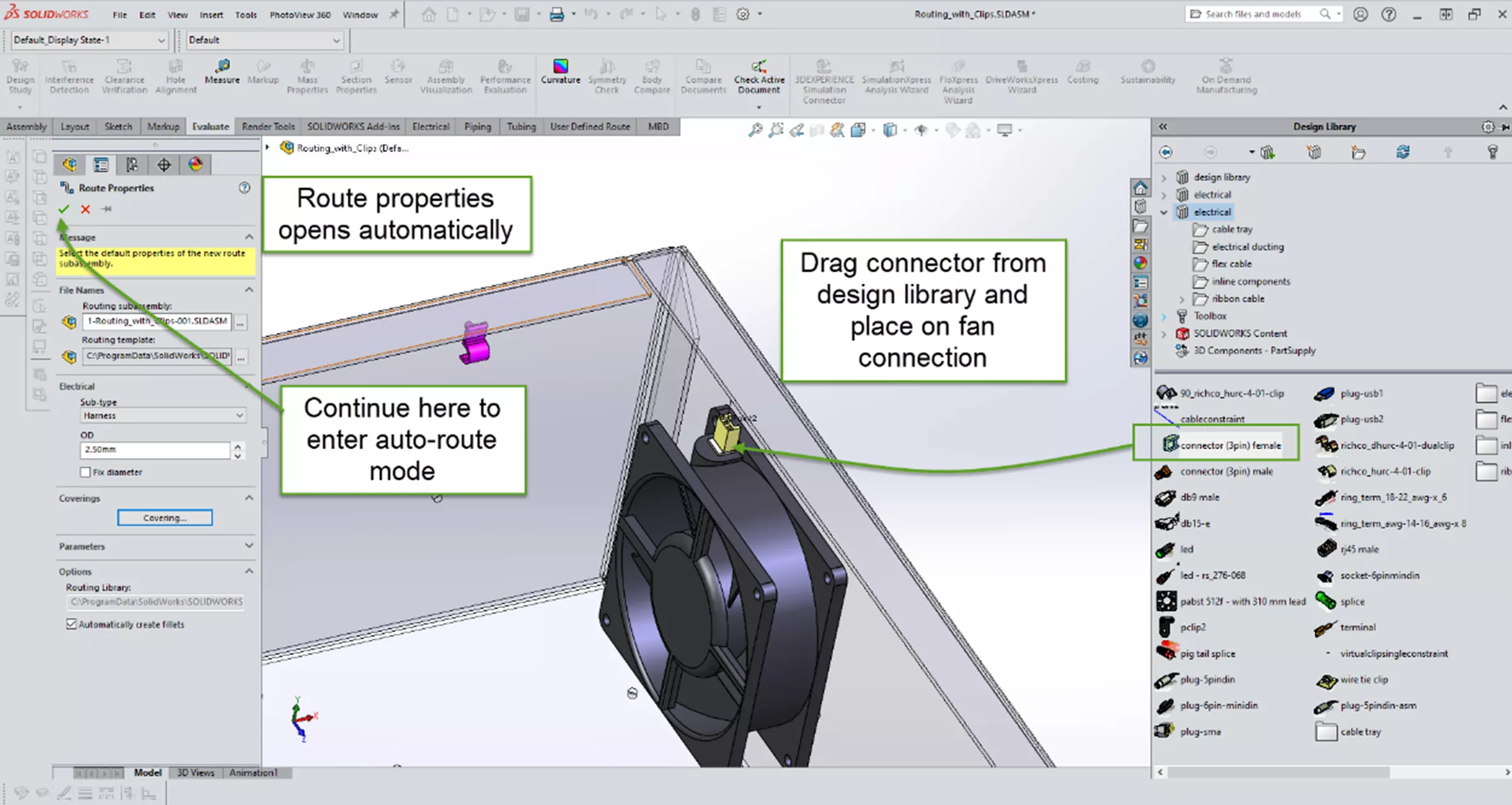 SOLIDWORKS Routing Through Existing Clips 