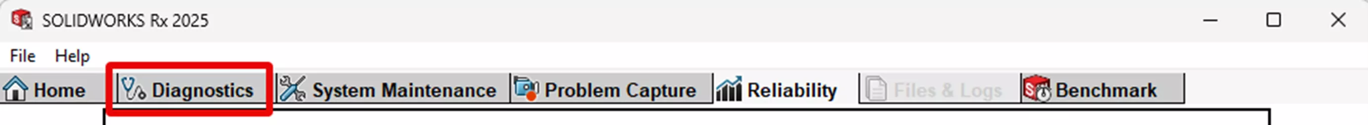 SOLIDWORKS Rx 2025 Diagnostics Tab