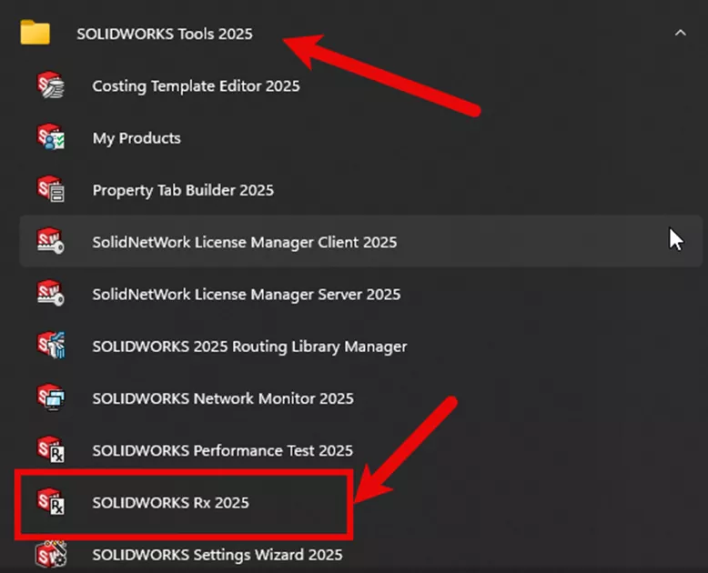 SOLIDWORKS Tools Folder to Locate Rx