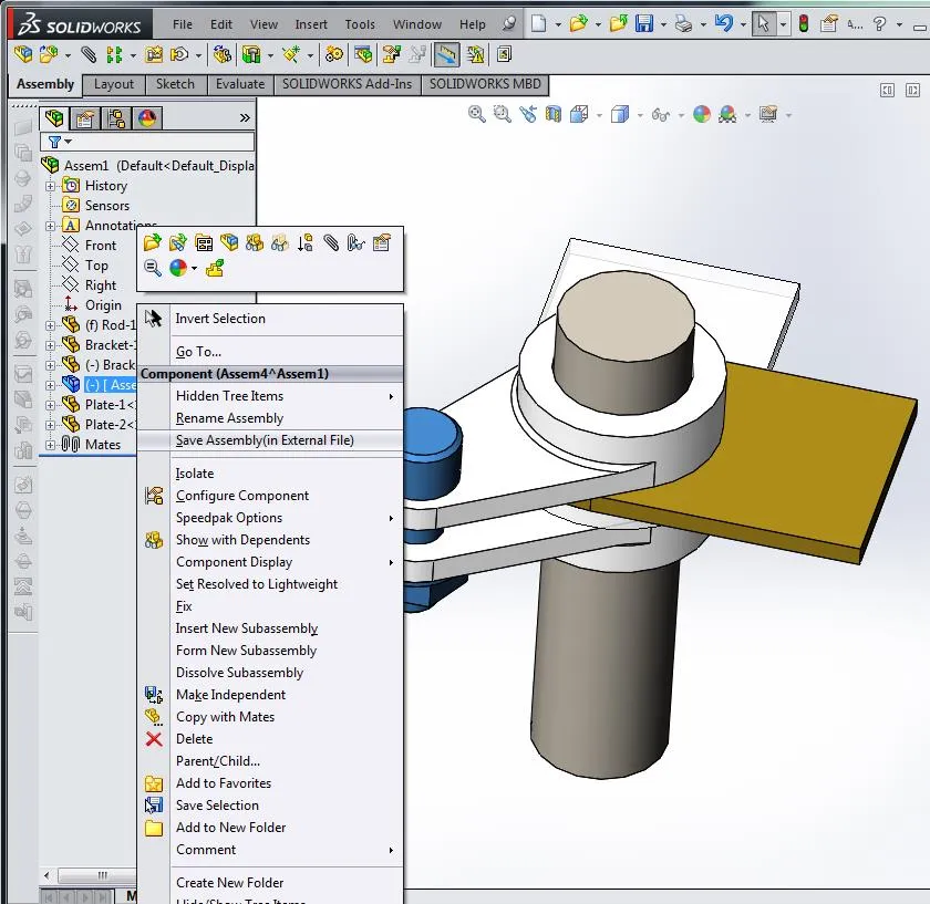 SOLIDWORKS Save Assembly External File Option