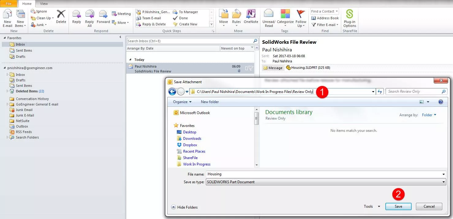 SOLIDWORKS Save Attachment from Email 