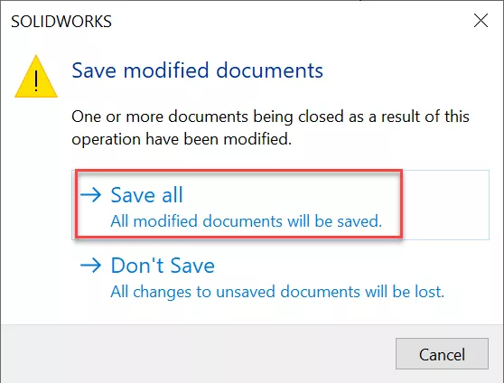 Save All SOLIDWORKS Save Modified Documents