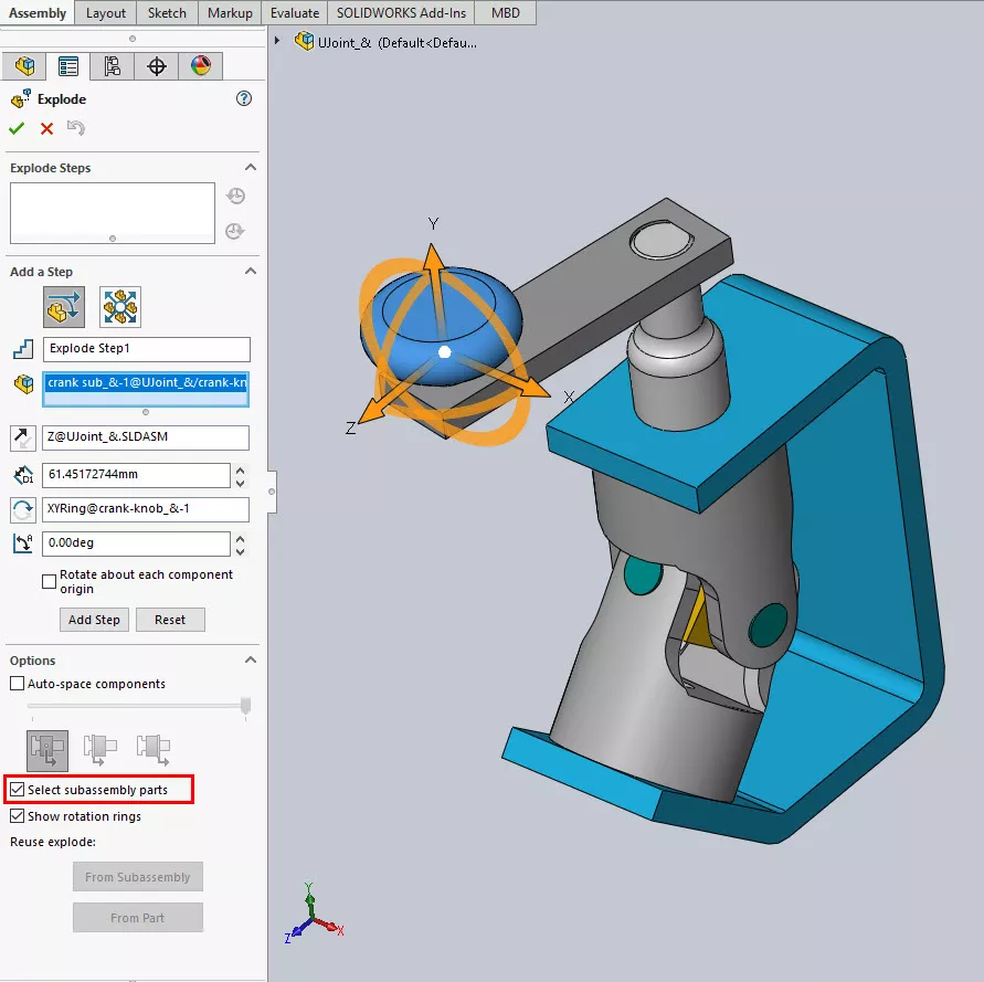 SOLIDWORKS Select Subassembly Parts Checked