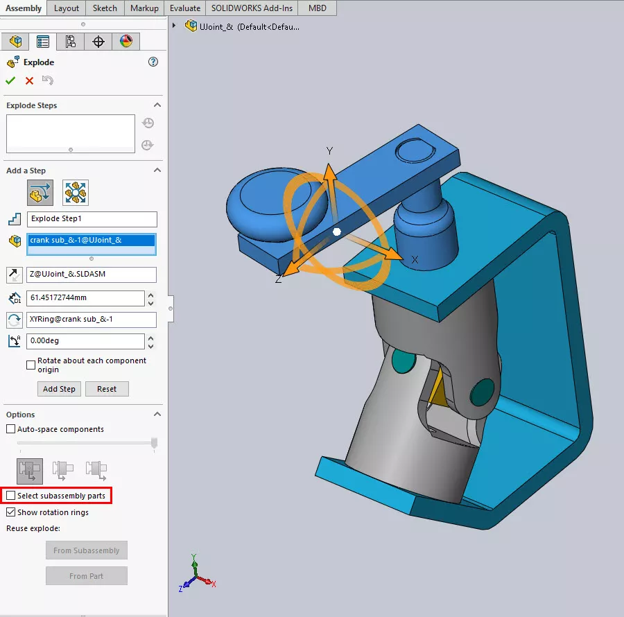 SOLIDWORKS Select Subassembly Parts Unchecked