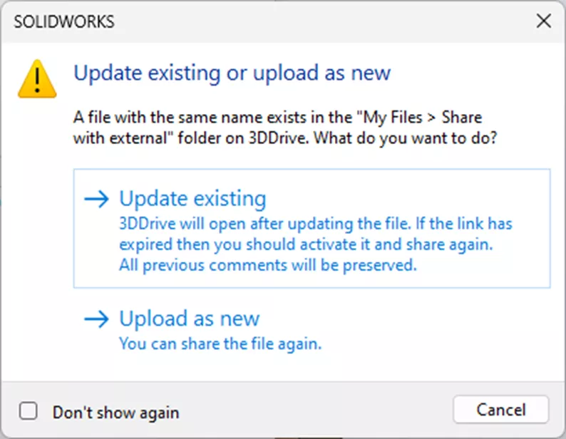 SOLIDWORKS Error Update Existing or Upload as New Error