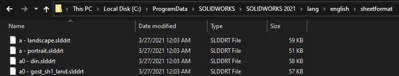 SOLIDWORKS Sheet Format Default Location