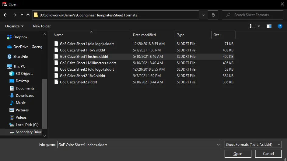 SOLIDWORKS Sheet Format Folder Location