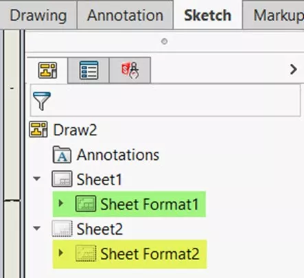 Specify SOLIDWORKS Sheet Format Used for New Sheets