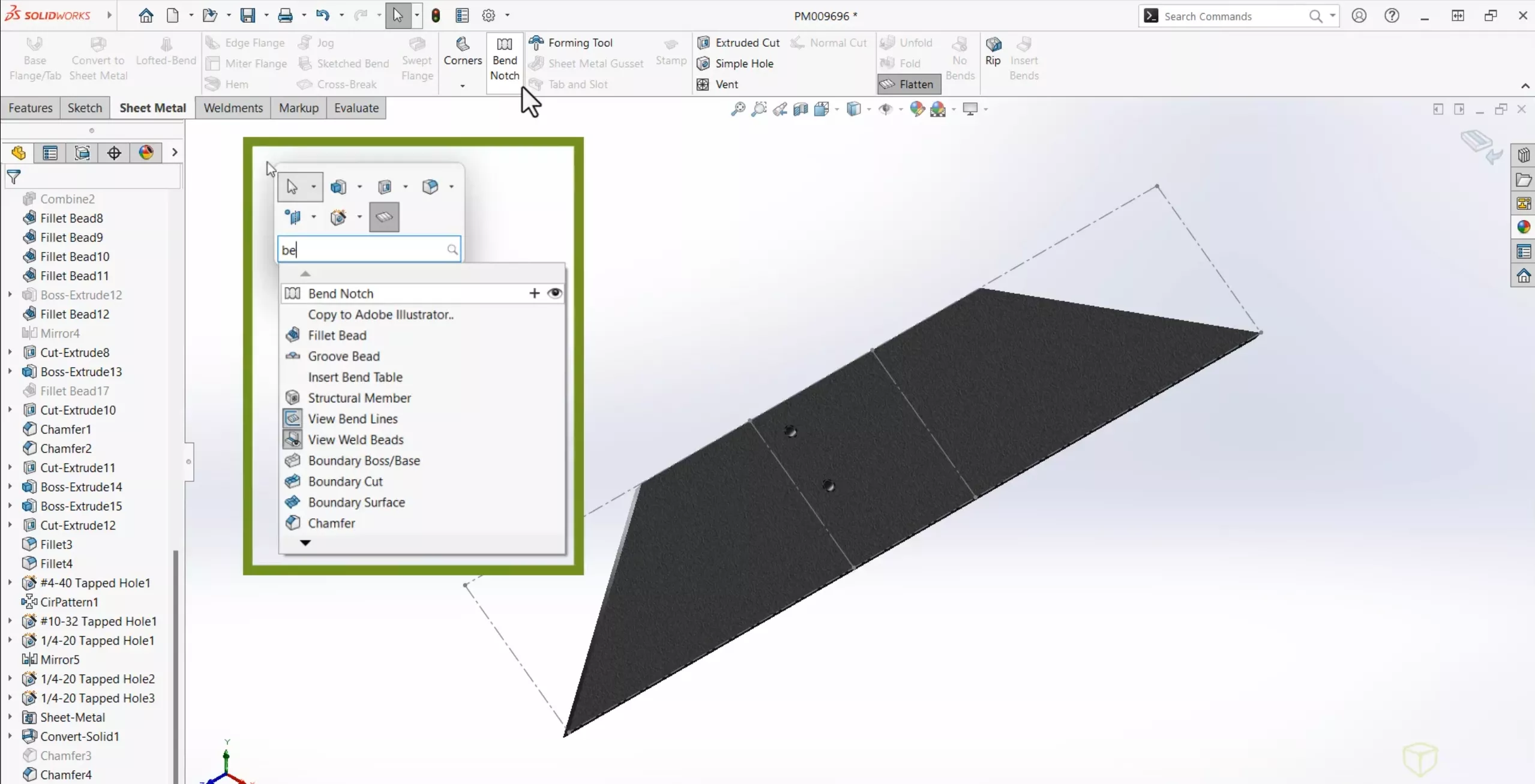 SOLIDWORKS Sheet Metal Bend Notch Command 