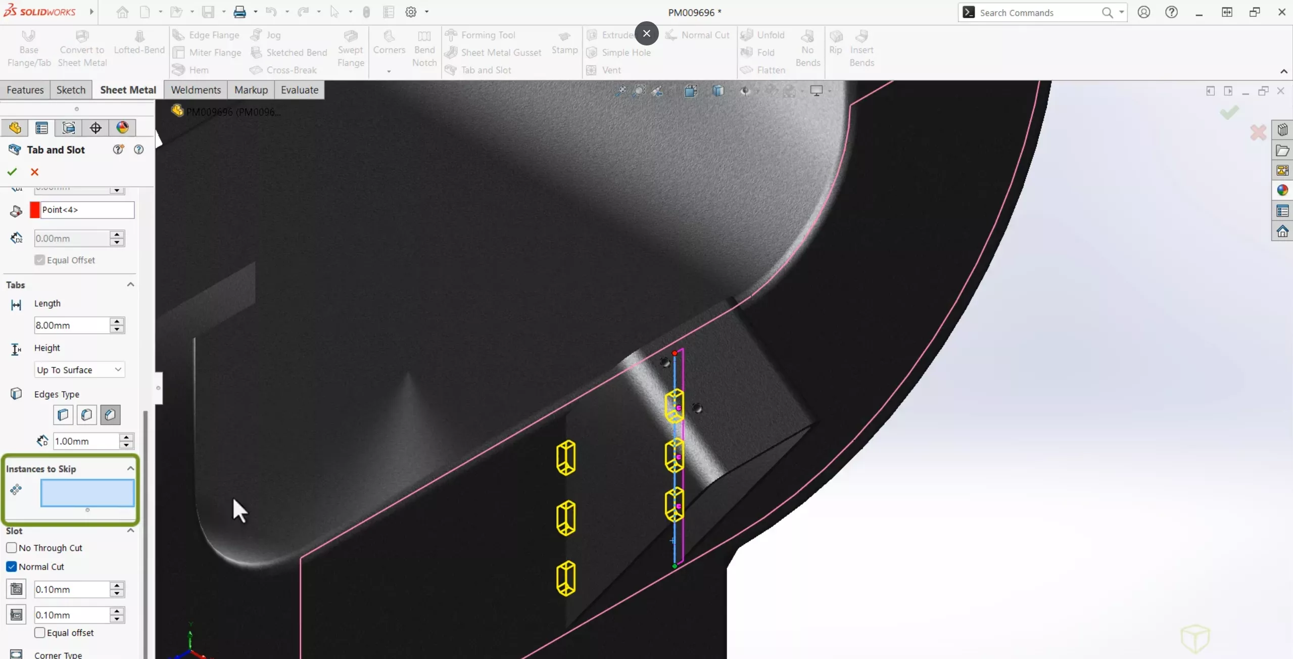 Instances to Skip Option in Sheet Metal SOLIDWORKS 2025