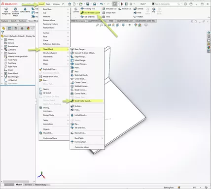 Location of SOLIDWORKS Sheet Metal Gusset Tool 