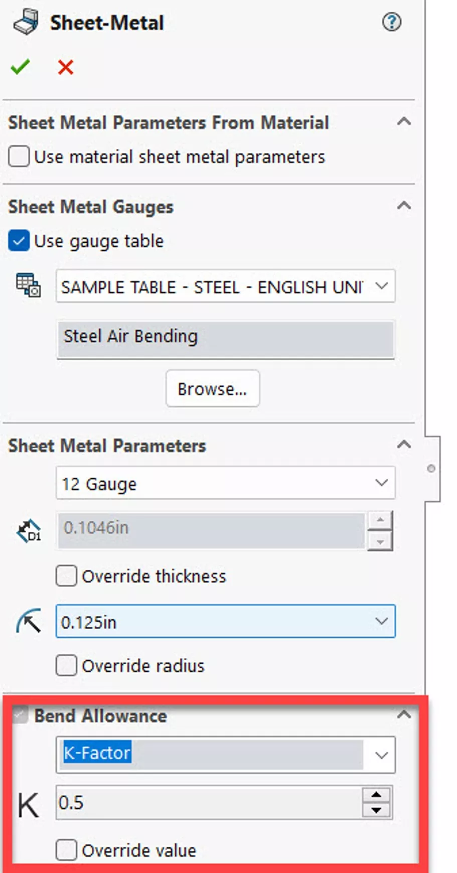 K-Factor Bend Allowance in SOLIDWORKS Sheet Metal