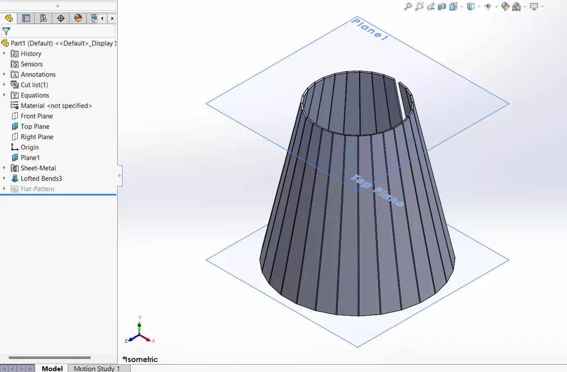 SOLIDWORKS Sheet Metal Lofted Bend Manufacturing Method Bent Tutorial