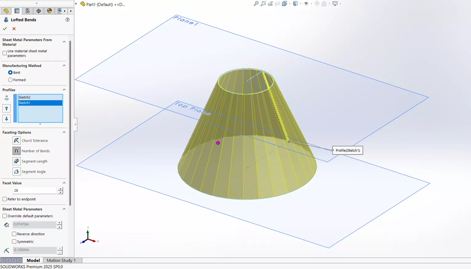 SOLIDWORKS Sheet Metal Manufacturing Method Bent Lofted Bends