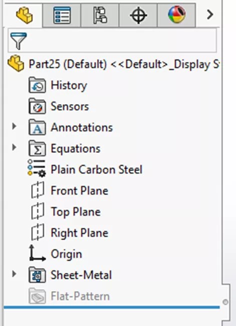 SOLIDWORKS Sheet Metal Properties in FeatureManager Design Tree