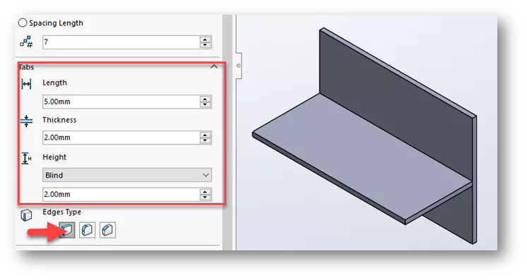 SOLIDWORKS Sheet Metal Tab and Slot PropertyManager