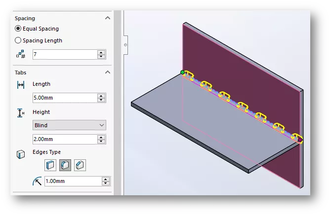 SOLIDWORKS Sheet Metal Tab and Slot Spacing Options