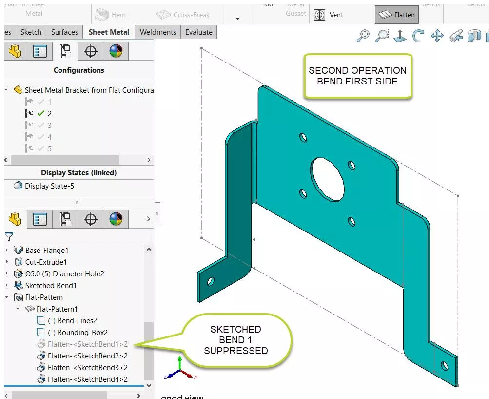 SOLIDWORKS Sheet Metal Tab and Configurations CommandManager