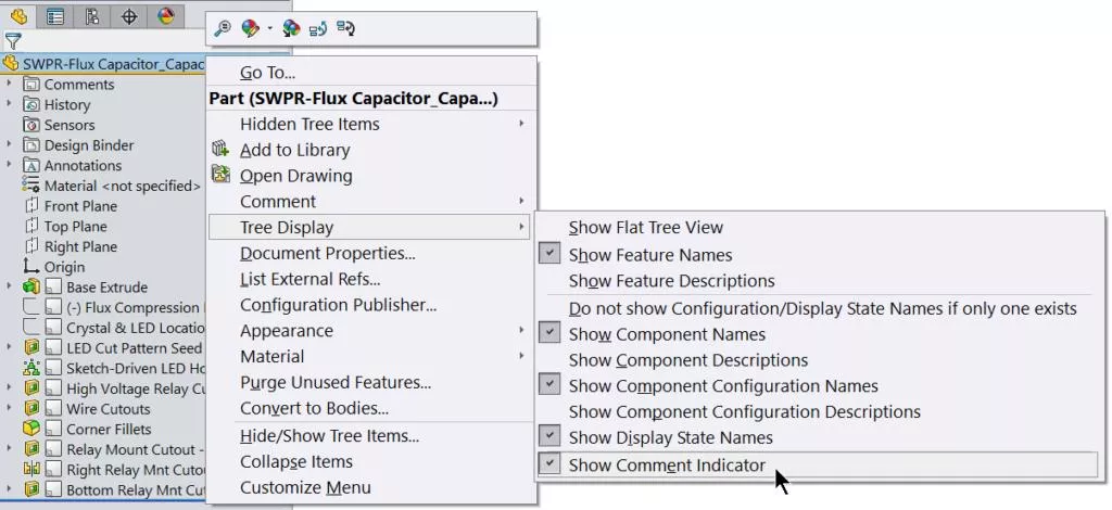 Show Comment Indicators Option in SOLIDWORKS 