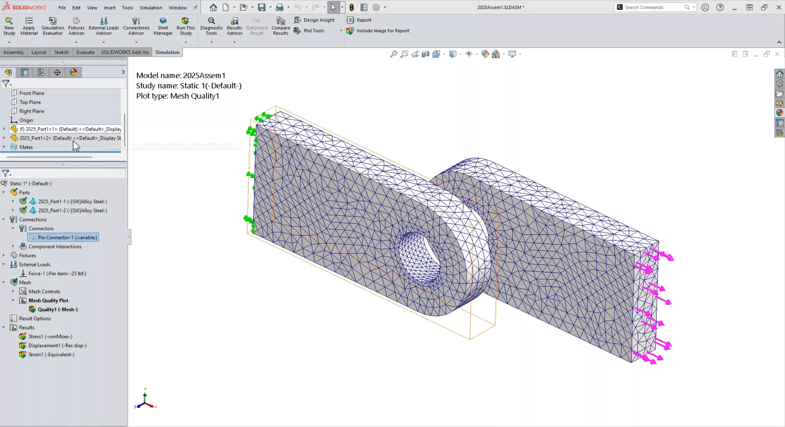 SOLIDWORKS Simulation 2025 Pin Connector Enhancements