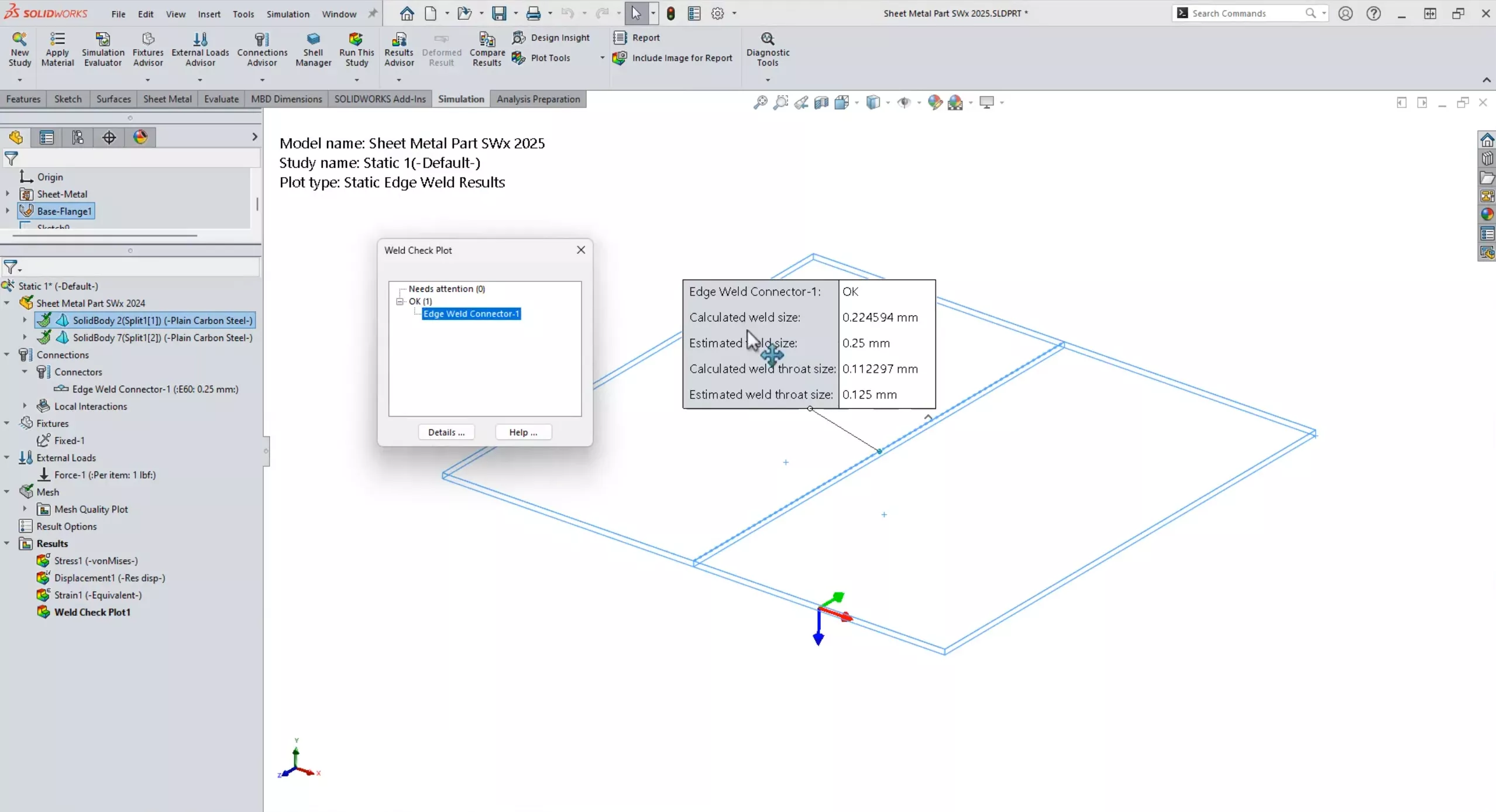 SOLIDWORKS Simulation 2025 Weld Check Plot Updates