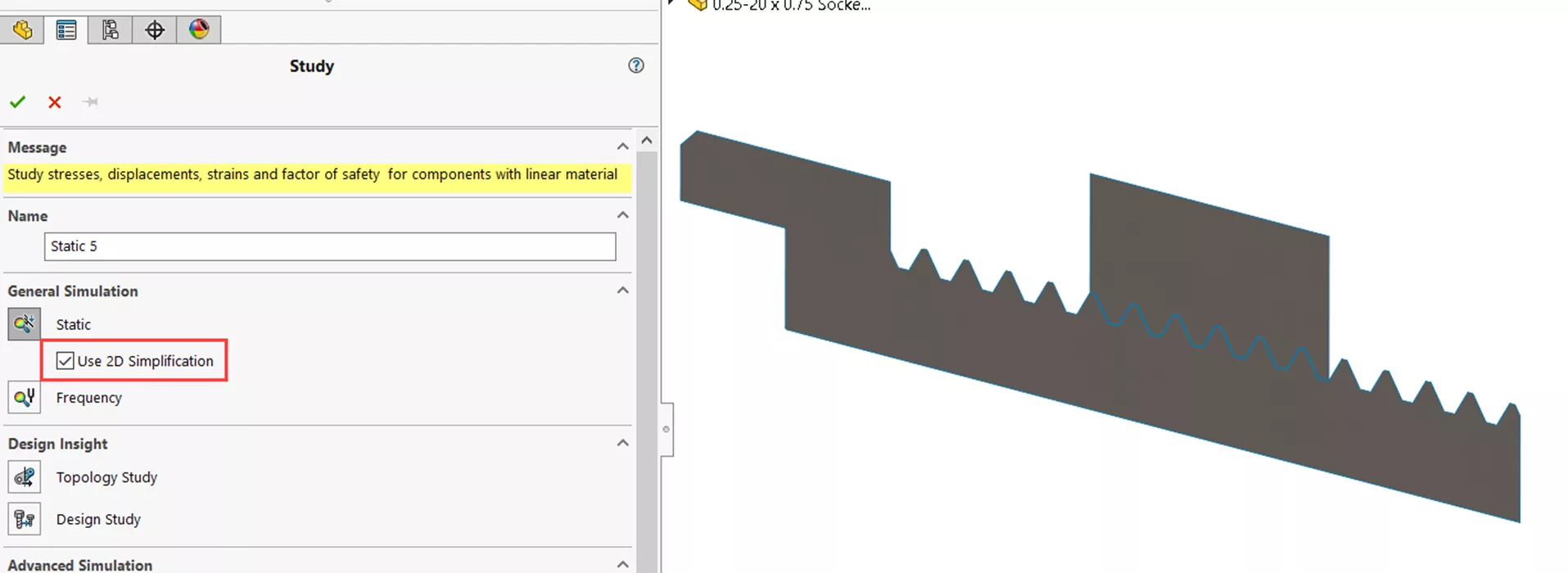 SOLIDWORKS Simulation Use 2D Simplification Option
