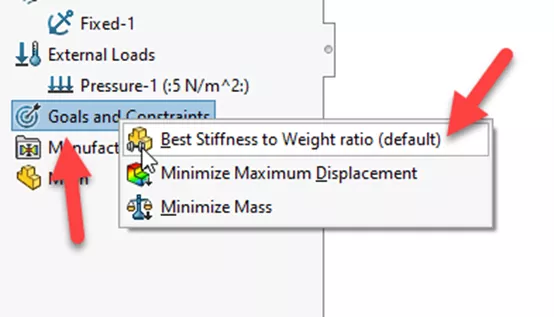 Best Stiffness to Weight Ratio Option in SOLIDWORK Simulation Topology Study