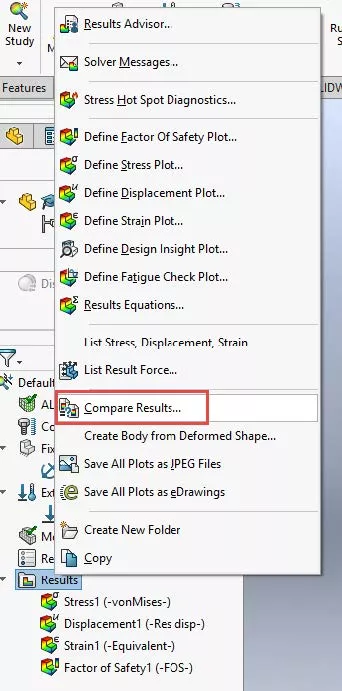 SOLIDWORKS Compare Results Tool Location