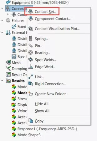 Contact Sets CommandManager Options in SOLIDWORKS Simulation