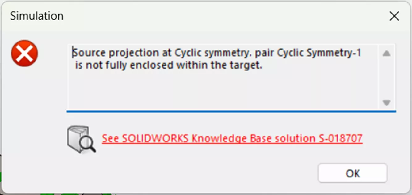 SOLIDWORKS Simulation Error Source Projection at Cyclic Symmetry