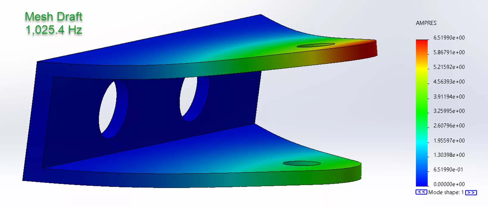 SOLIDWORKS Simulation Results of a Mesh 4 Level Density with Draft Quality Mesh