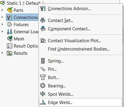 SOLIDWORKS Simulation Edge Weld Connector Definition