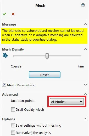 SOLIDWORKS Simulation Mesh Parameters at Nodes