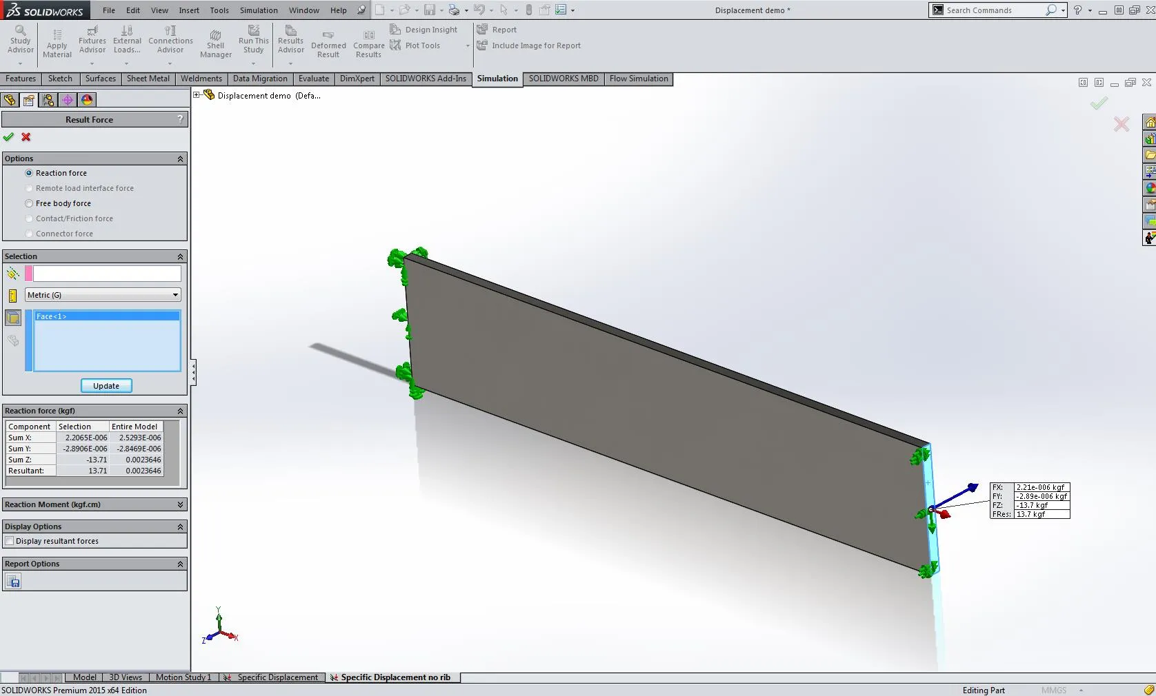 SOLIDWORKS Simulation Metric Results 