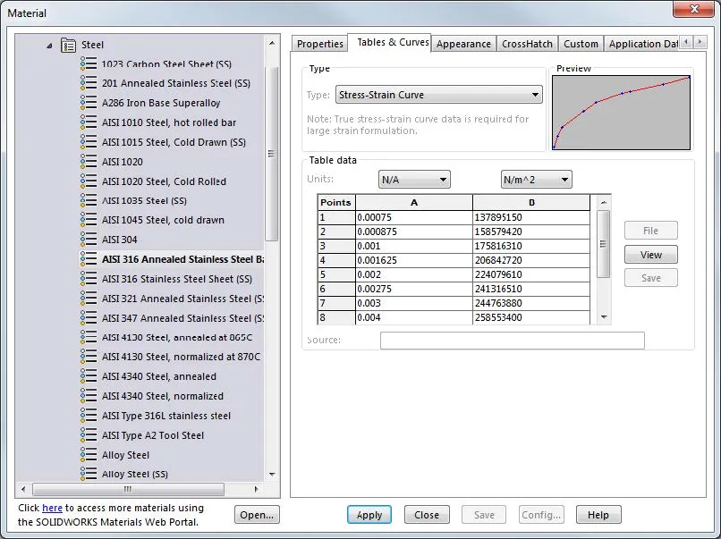 SOLIDWORKS Simulation Nonlinear Analysis Stress-Strain Curve Example