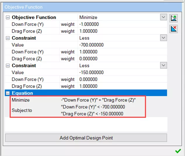 SOLIDWORKS Simulation Objective Function Equation 