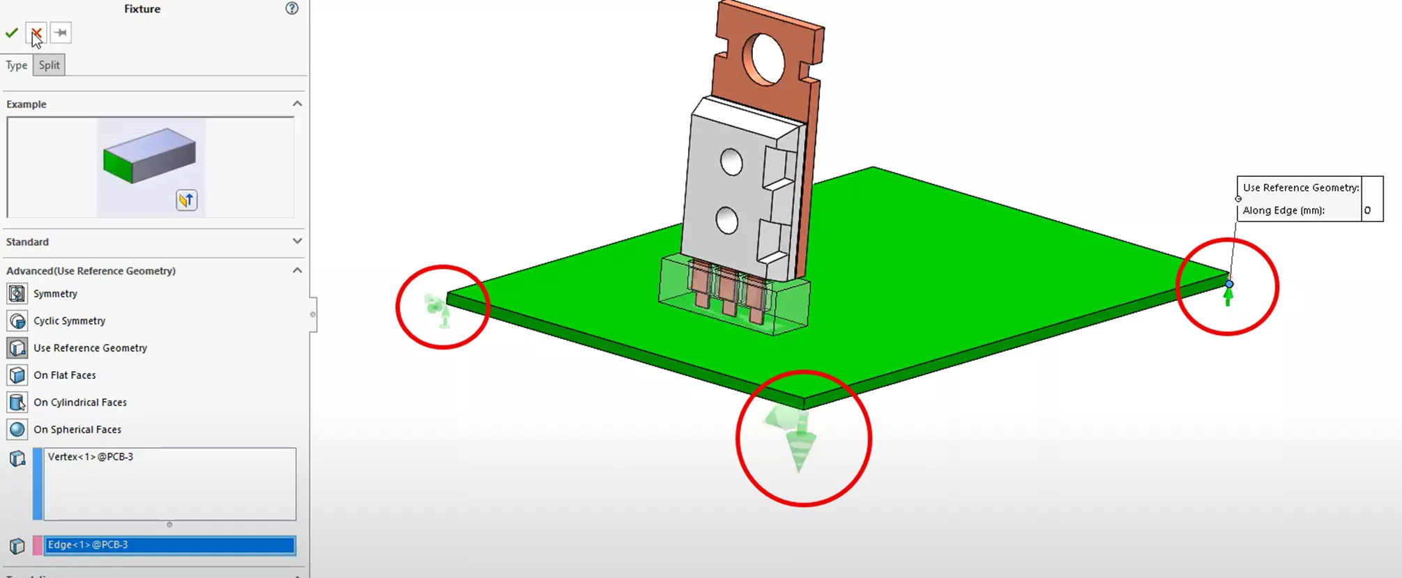 SOLIDWORKS Simulation Fixture Features on PCB