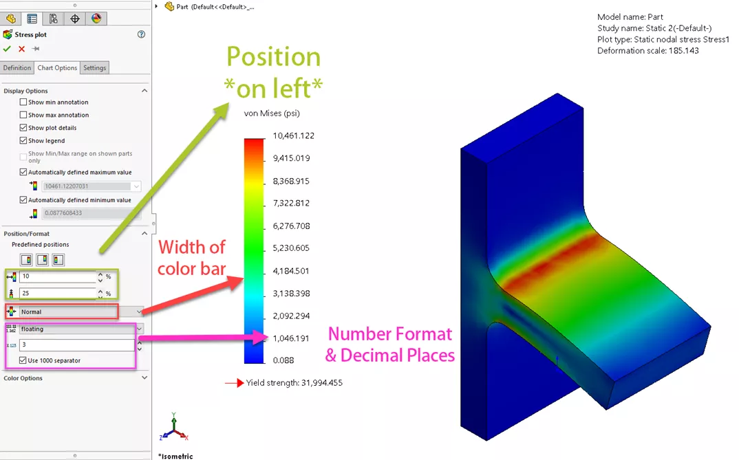 SOLIDWORKS Simulation Plot Legend Display Settings 