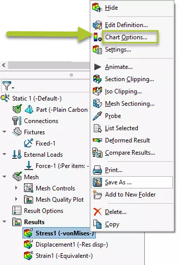 SOLIDWORKS Simulation Plot Legends Chart Options 